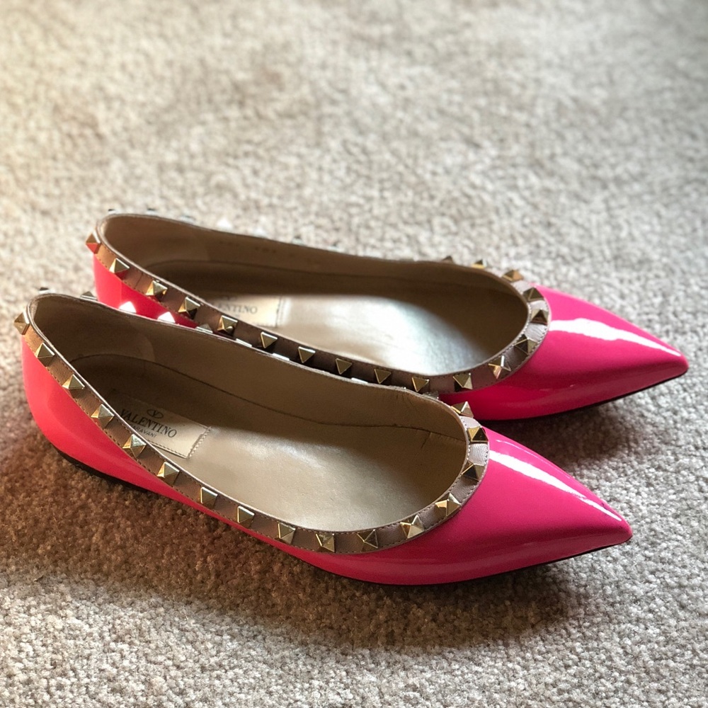 Authentic Valentino Rockstud Flats Bubblegum Pink